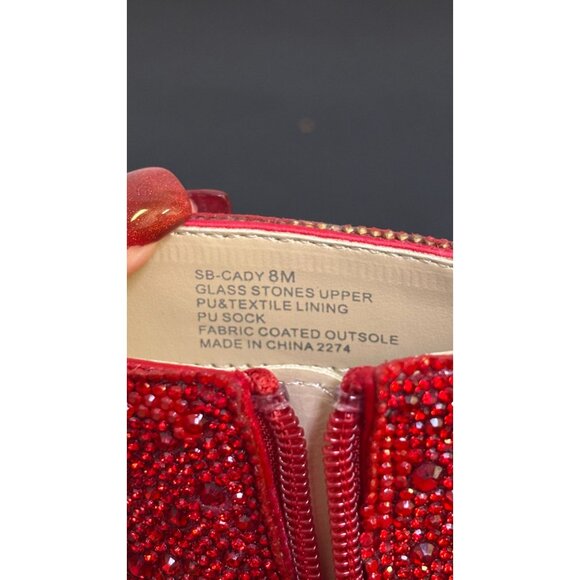NWOT Betsey Johnson Red Rhinestone Ankle Boots Size 8 - Picture 8 of 11